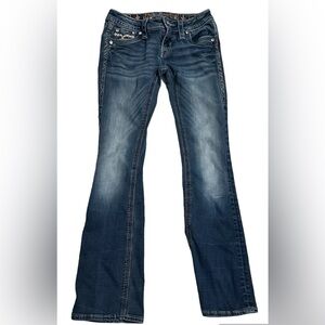 Rock Revival CARESS Boot Blue Jeans Bling Sequins Logo Stretch Size 26 (26”x30”)